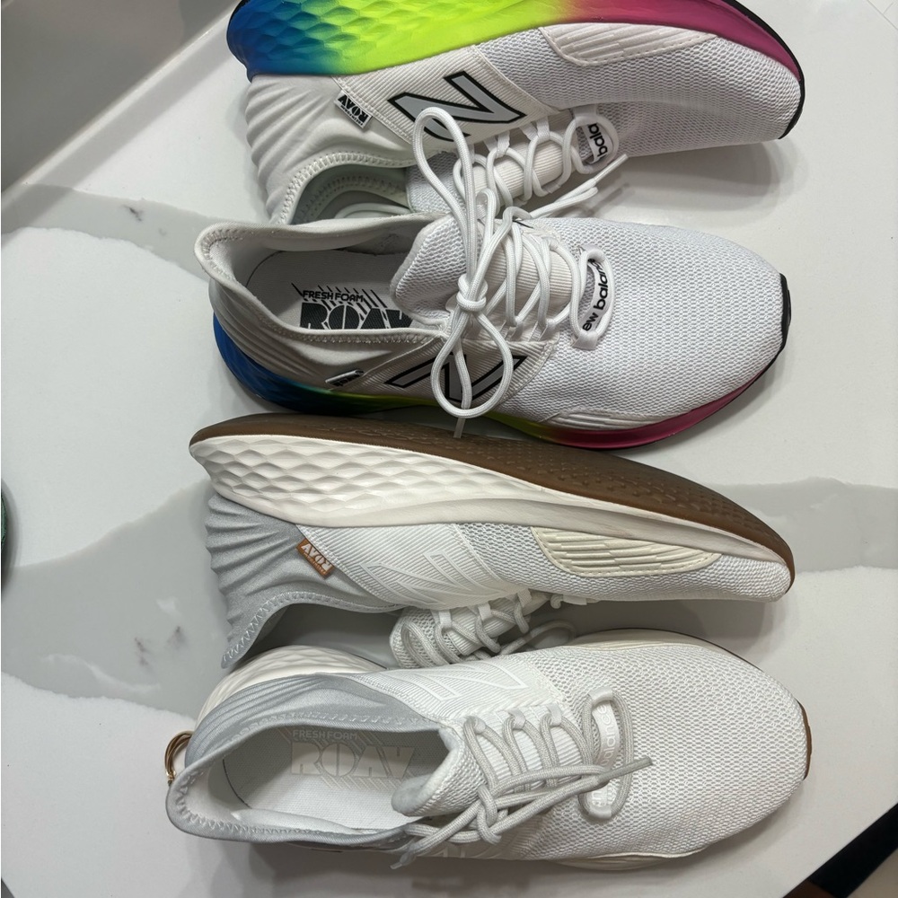 New Balance White and Red Sneakers with Gradient Design